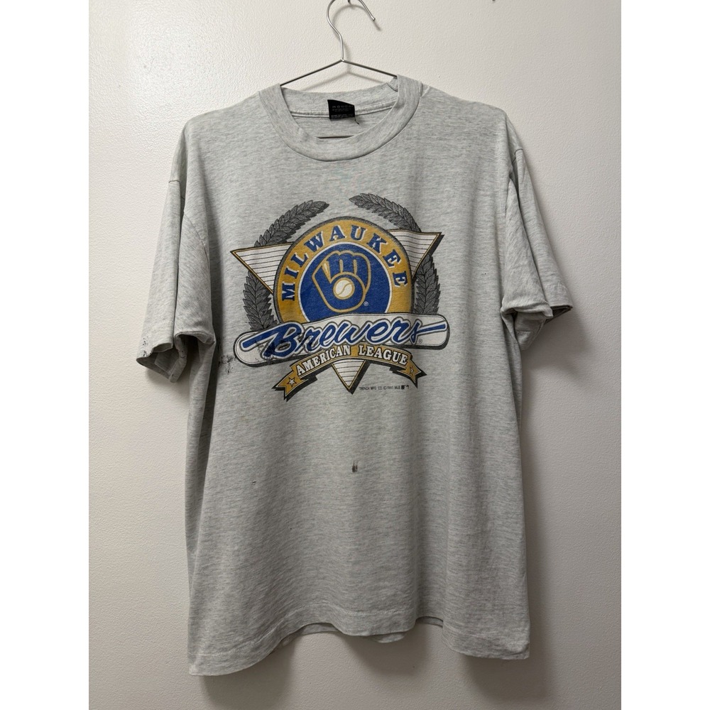 Vintage Milwaukee Brewers Gray T Shirt Men's XL Single Stitch Distressed MLB 90s